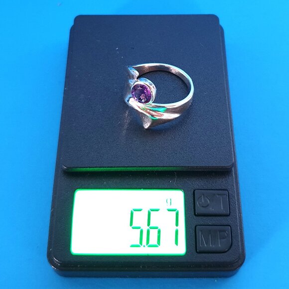 Unique Vintage Sterling Silver Natural Amethyst Floral Statement Ring – Size 9 - Picture 11 of 15